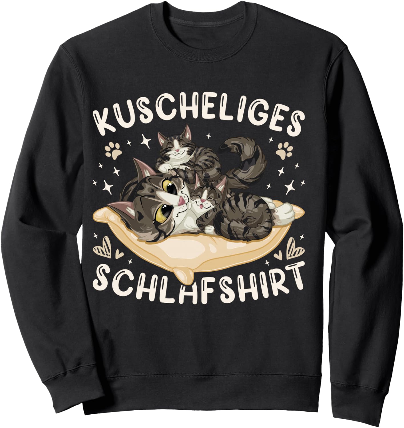Cosy Sleep Shirt Forest Cat with 2 Kittens Shirt, black Sweatshirt - Sweatshirt | Black