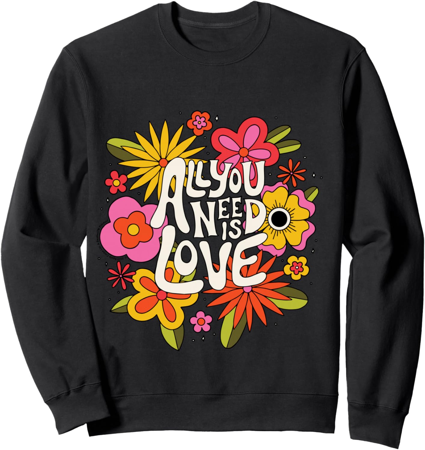 The Beatles - All You Need Is Love Retro Flowers , Black Sweatshirt - Sweatshirt | Black