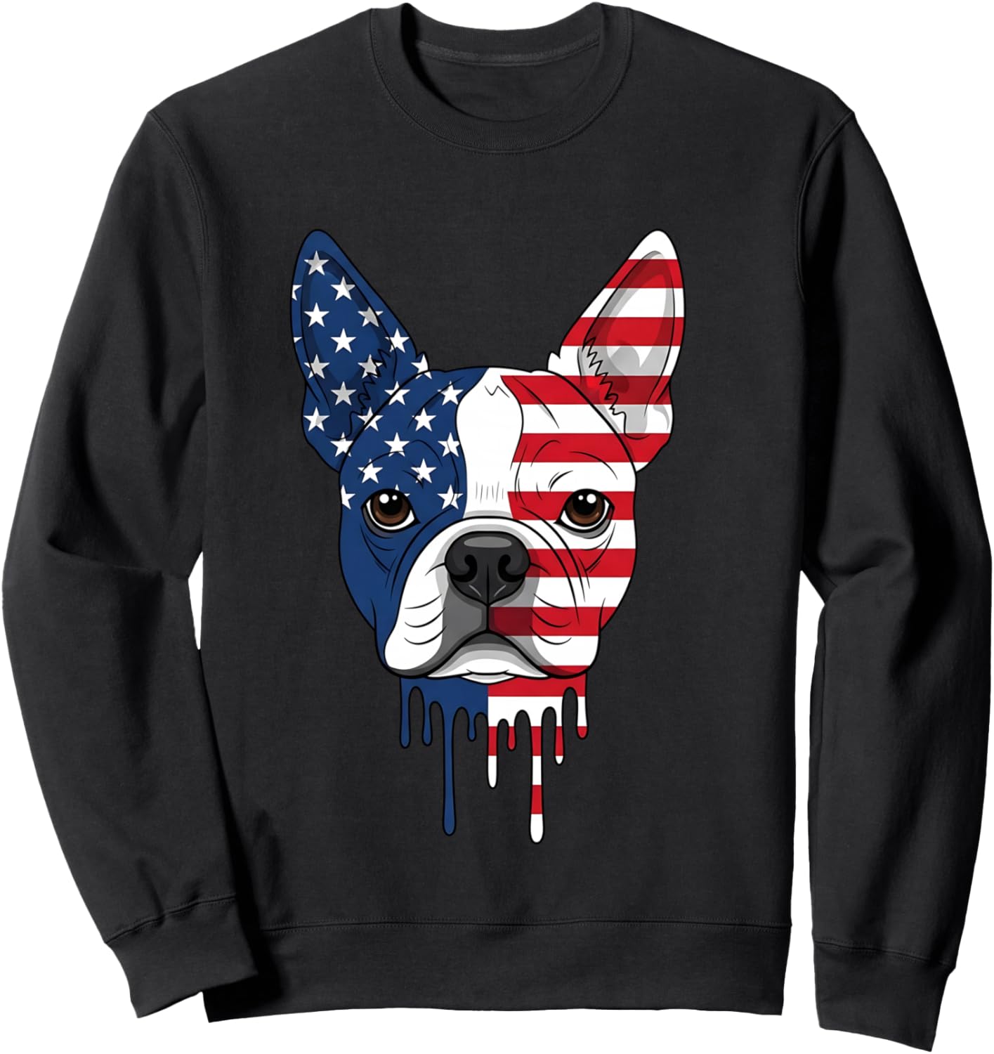 4th of July Boston Terrier Dog American Flag Patriotic Sweatshirt - Sweatshirt | Black