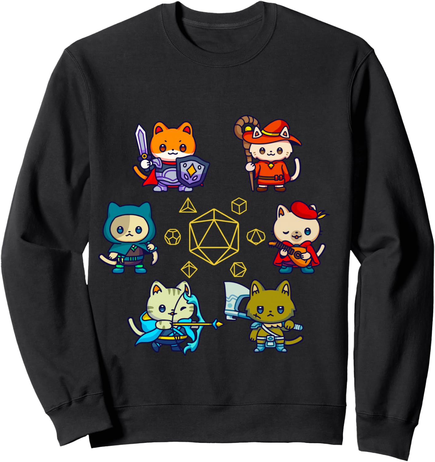 RPG Gamer Cats D20 Dice Nerdy Geek Cat Men, Women, Child , Black, S Sweatshirt - Sweatshirt | Black