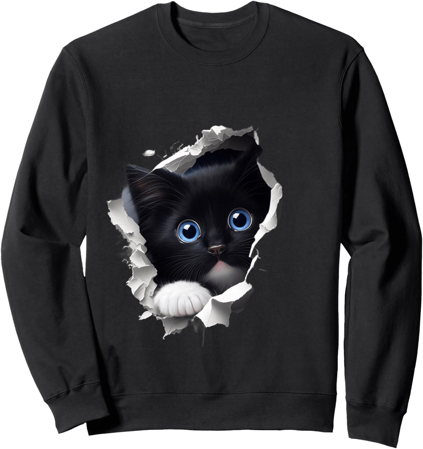 Curious Cute Kitten Black Cat Long-Sleeved Shirt, black Sweatshirt - Sweatshirt | Black