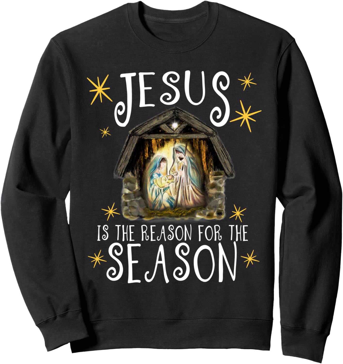 Christmas Nativity Jesus Is The Reason For The Season Manger Sweatshirt - Sweatshirt | Black