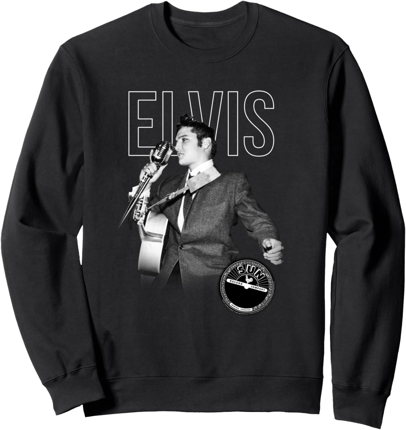 Offiziell Elvis Logo Portrait King of Rock'n'Roll Music Langarmshirt Sweatshirt - Sweatshirt | Black