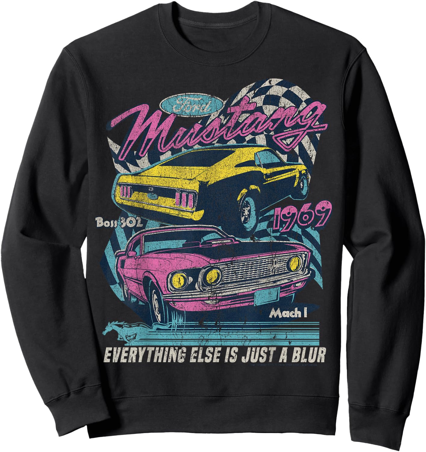 Ford Vintage Mustang Mach 1 1969 Boss 302 Just A Blur , black Sweatshirt - Sweatshirt | Black