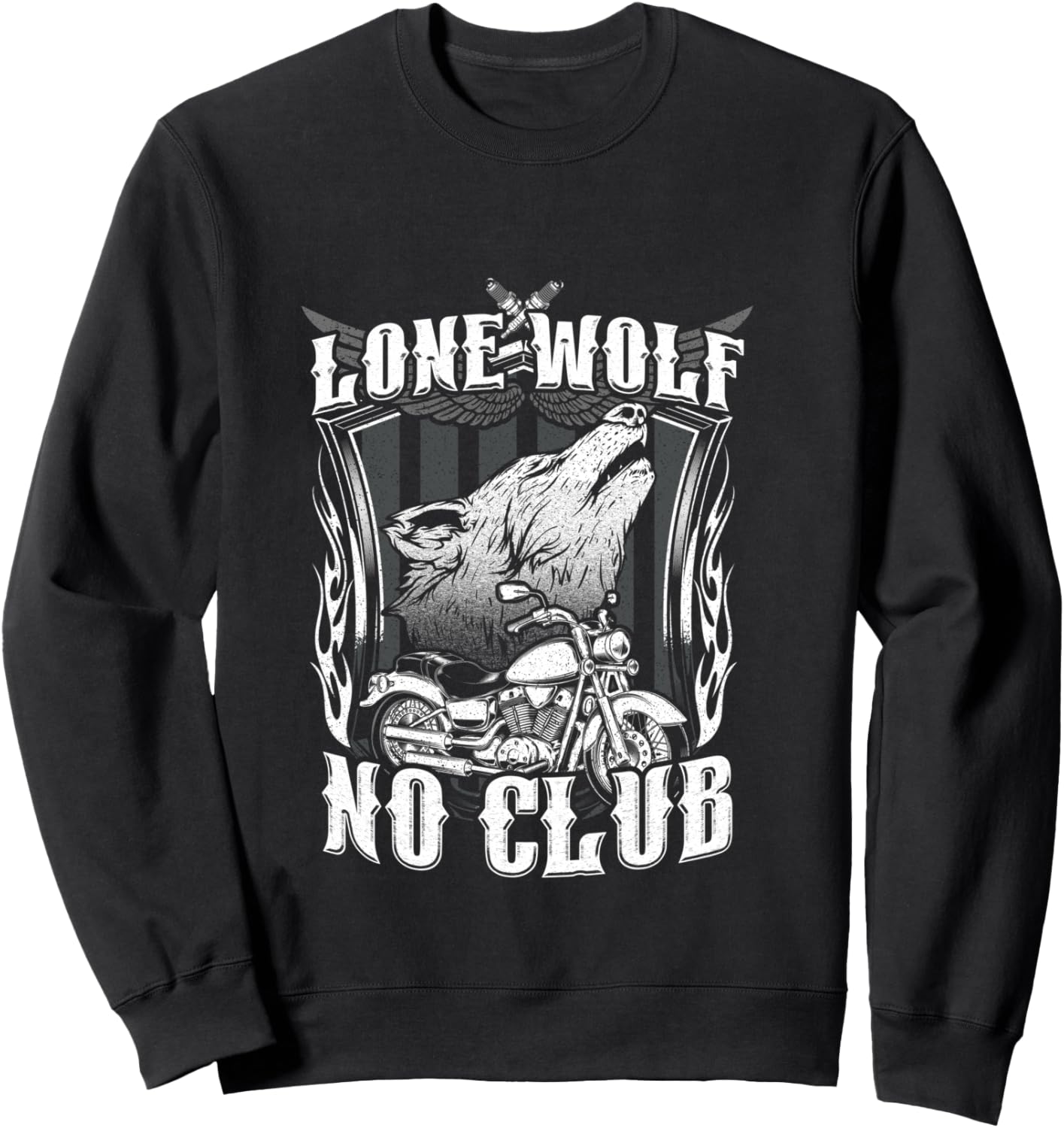 Lone Wolf No Club Moto Rider Biker Wolves Femme Homme Manche Longue Sweatshirt - Sweatshirt | Black
