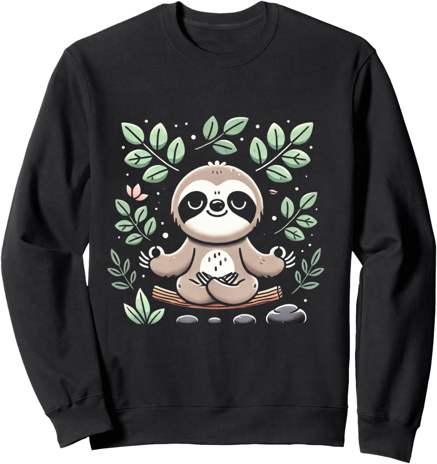 Paresseux mignon et drôle méditant la paix paresseux zen Manche Longue Sweatshirt - Sweatshirt | Black
