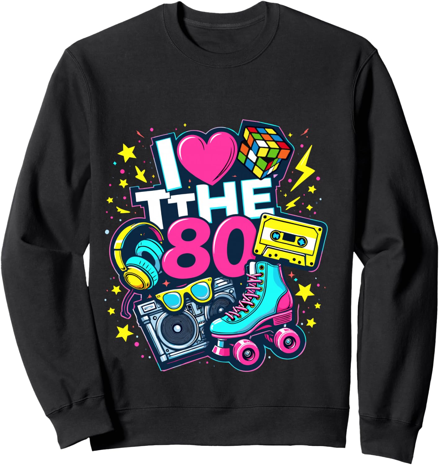 I Love The 80s Shirt Men Women Vintage 80s Party Costume , Black, S Sweatshirt - Sweatshirt | Black