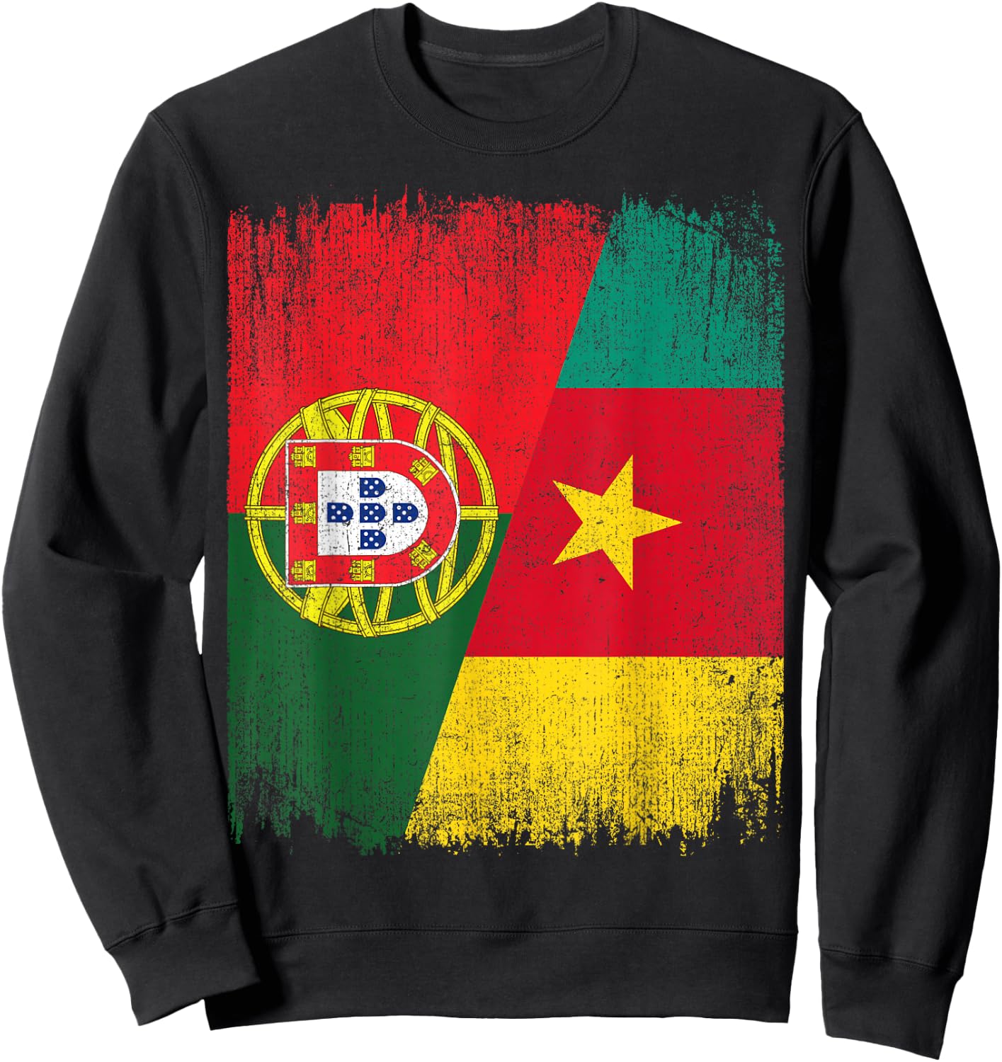 Half Portugal Cameroon Split Flag Portuguese Pride Roots Sweatshirt - Sweatshirt | Black