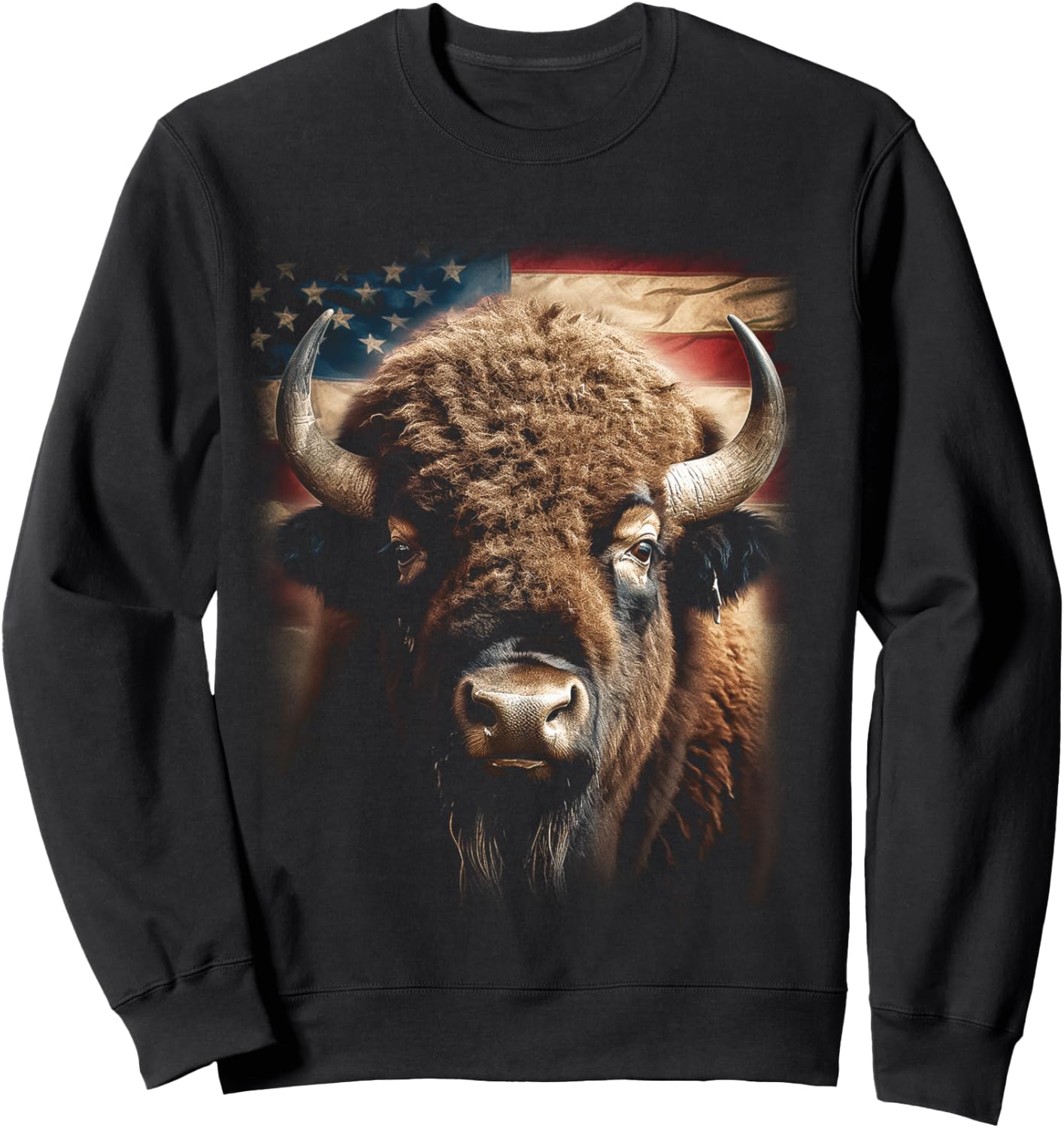 Western Buffalo American Bison USA Buffalo American flag Sweatshirt - Sweatshirt | Black