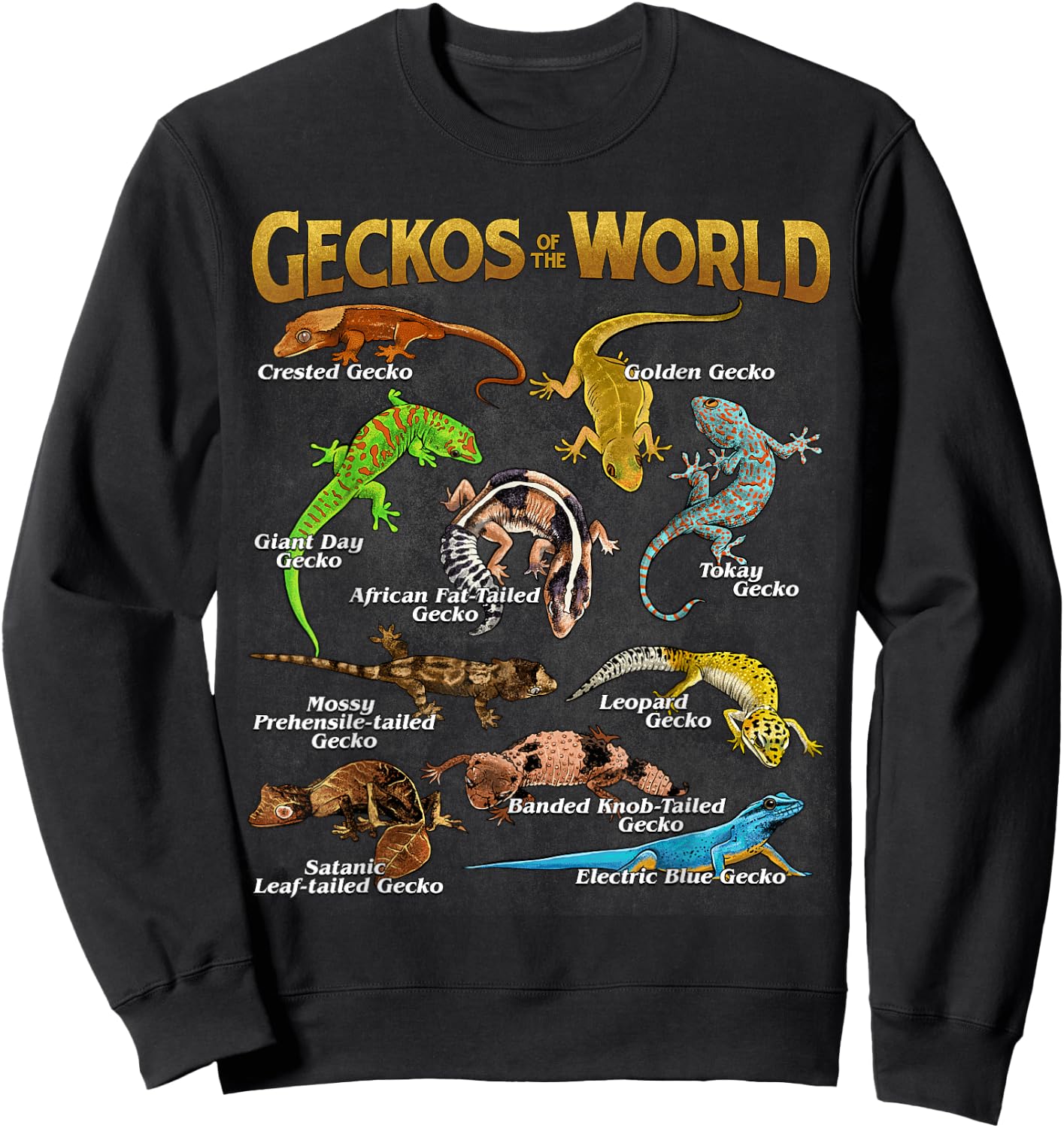 Geckos Animals of The World Crested Leopard Gecko Lover Sweatshirt - Sweatshirt | Black