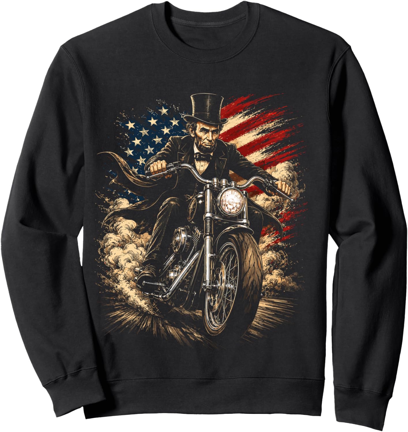 President Abraham Abe Lincoln Riding a Motorcycle Design Sweatshirt - Sweatshirt | Black