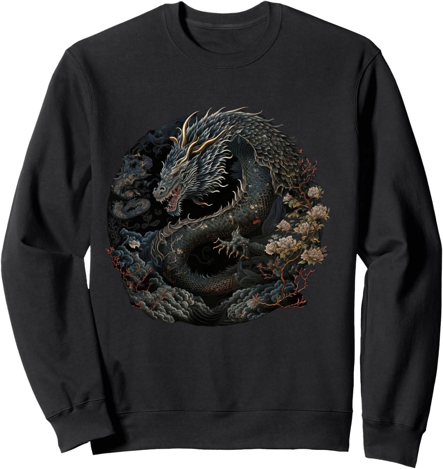 Japanese Art Dragon Japan Chinese Asian Graphic Print Sweatshirt - Sweatshirt | Black