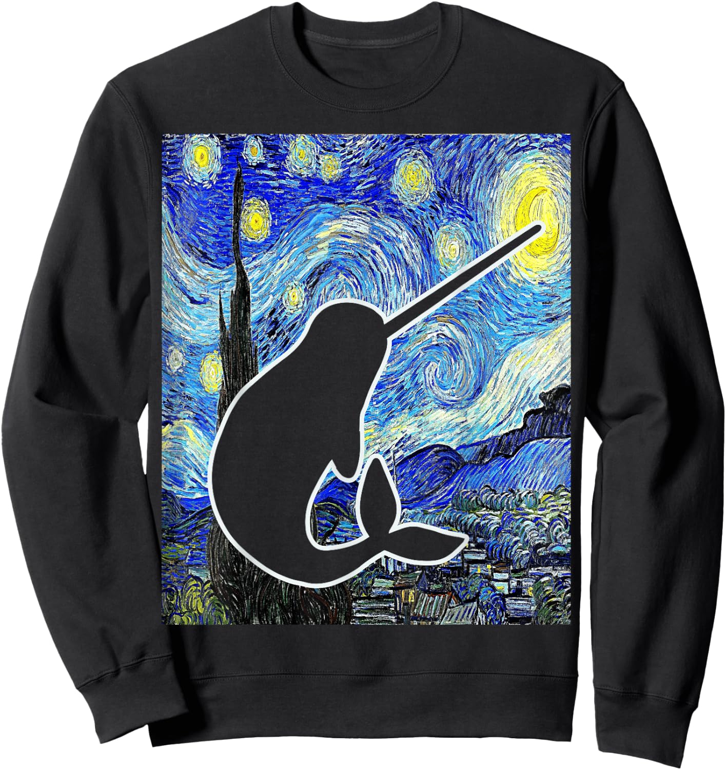 Narwhal Starry Night Narwhal Van Gogh Painting Cetology Sweatshirt - Sweatshirt | Black