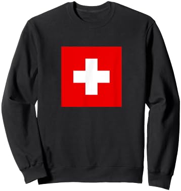 Swiss Flag Switzerland Classic Cross Design Square Logo Sweatshirt - Sweatshirt | Black