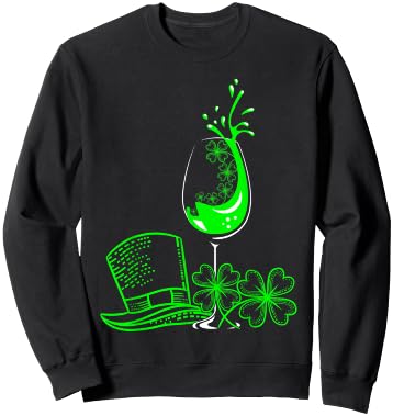 St Patrick's Day Shamrock Wine Glass For Sweatshirt - Sweatshirt | Black