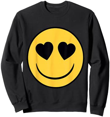Emoji Official Retro Eyes Heart Shaped Yellow Smiling Face Sweatshirt - Sweatshirt | Black