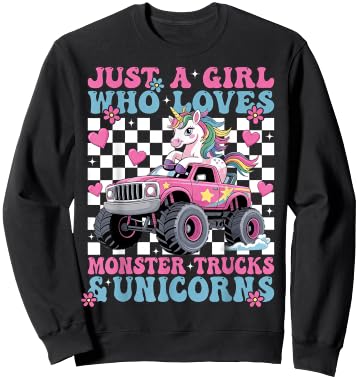 Just a Girl Who Loves Monster Trucks and Unicorns Girls Sweatshirt - Sweatshirt | Black