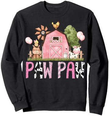 Paw Paw Pink Farm Animal Birthday Kids Matching Family Sweatshirt - Sweatshirt | Black