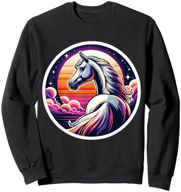 Unicorn Horse Retro Moon Sunset Unicorn Horseback Riding Sweatshirt - Sweatshirt | Black