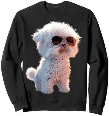 Maltese Bichon with Sunglasses Dog Love , Black, S Sweatshirt - Sweatshirt | Black