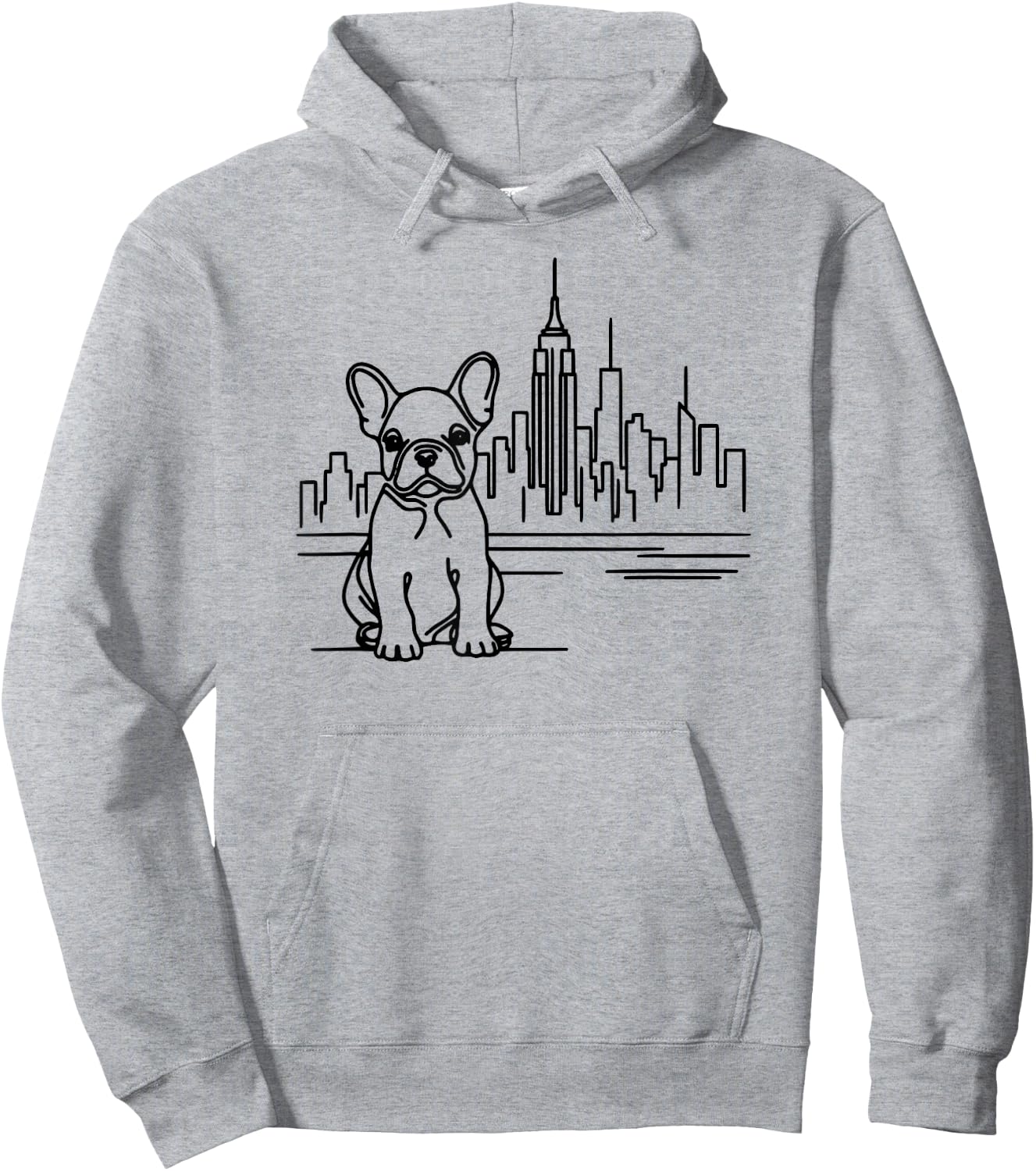 French Bulldog in New York City line art, dog in NYC skyline Men Women Kids Hoodie - Hoodie | Ash