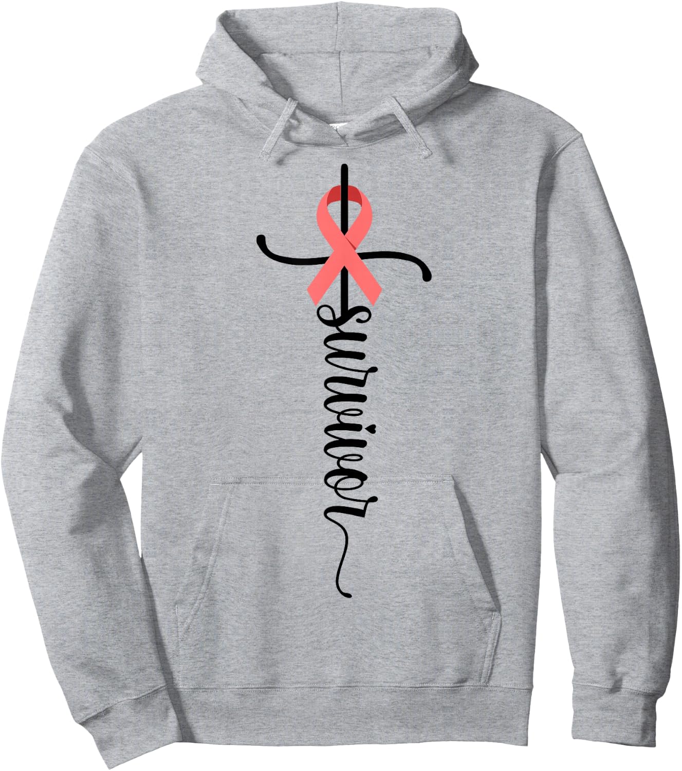 Survivor Christian Cross Warrior Peach Ribbon Uterine Cancer Hoodie - Hoodie | Ash