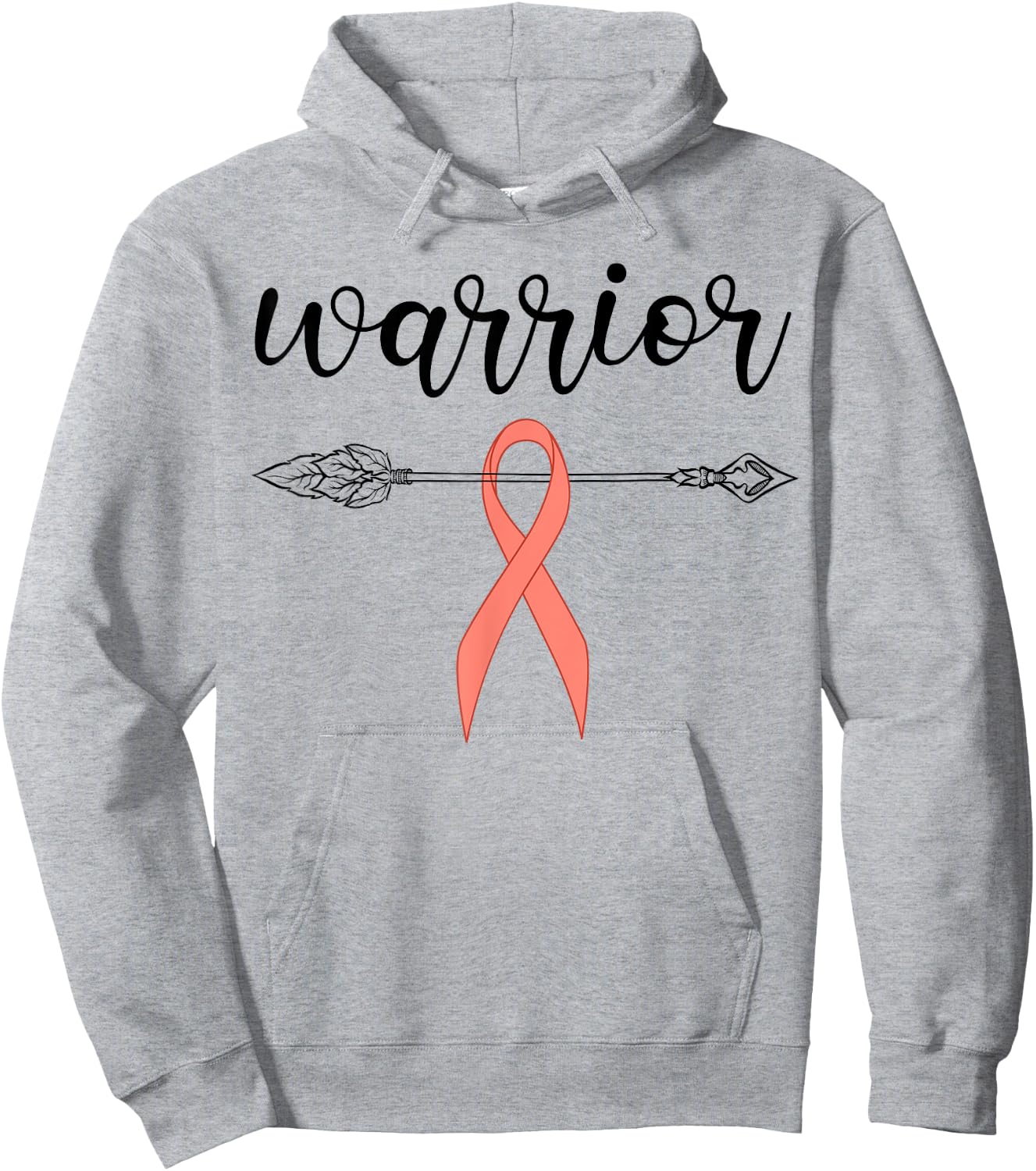 Warrior Survivor Fighter Peach Ribbon Warrior Uterine Cancer Hoodie - Hoodie | Ash