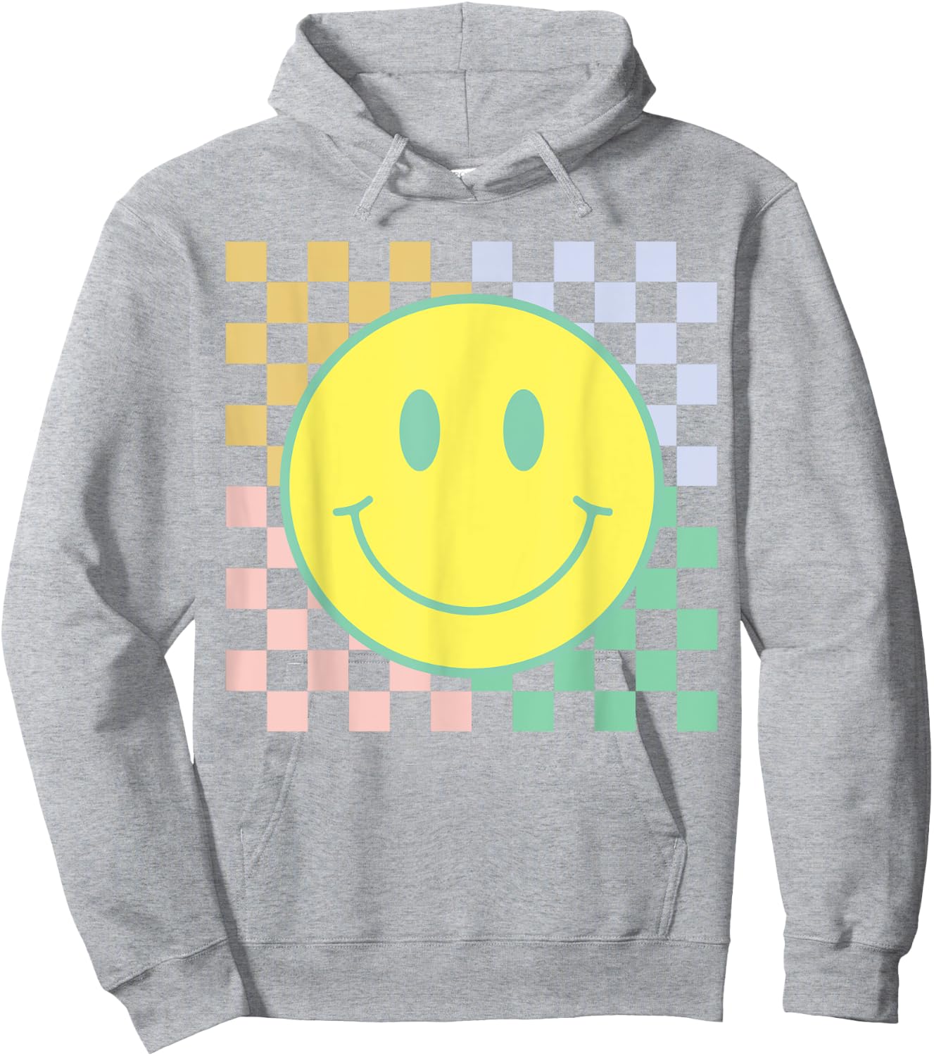 Retro Happy Face Shirt Checkered Pattern Smile Face Trendy Hoodie - Hoodie | Ash