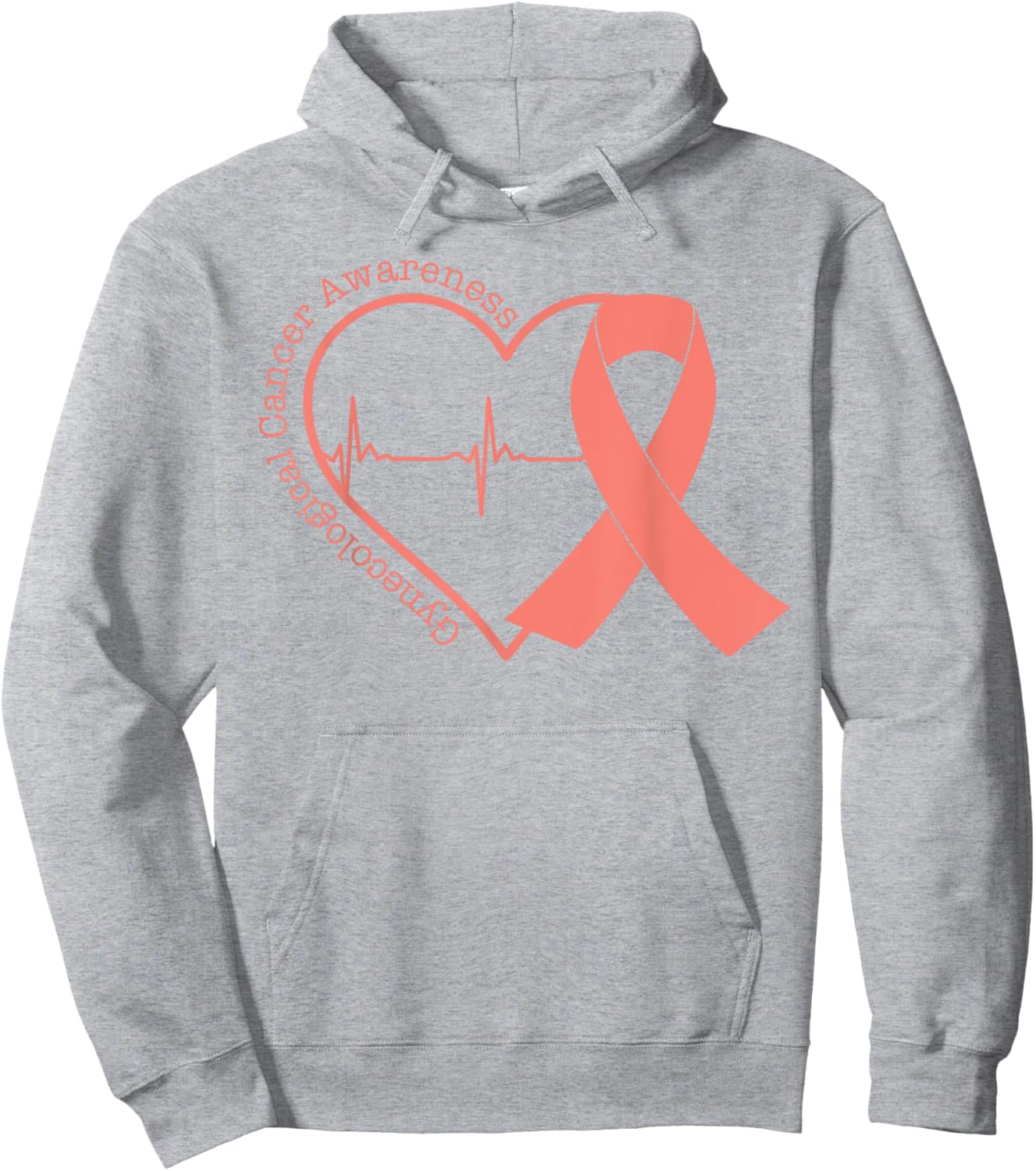 Gynecological Cancer Awareness Heart Peach Ribbon Hoodie - Hoodie | Ash