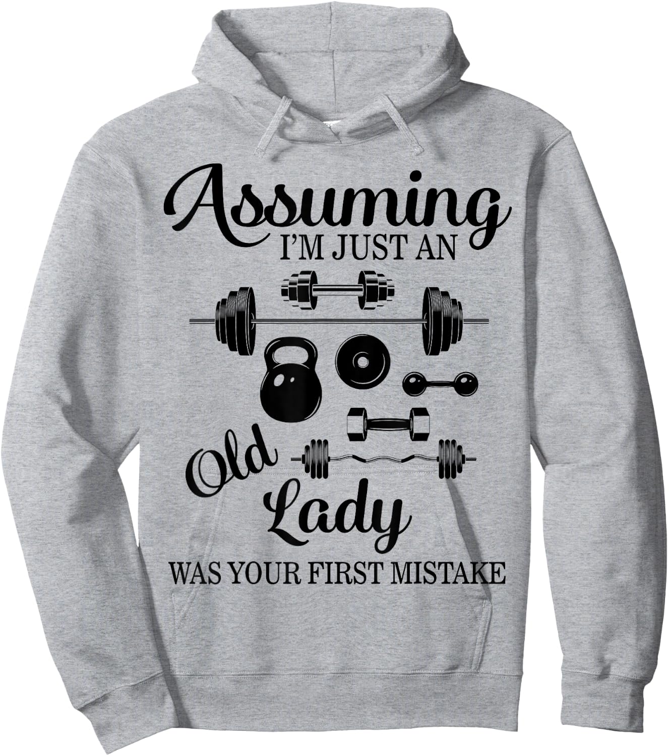 Gym Lifting Weights Women Old Lady Workout Fitness Gift Her Hoodie - Hoodie | Ash