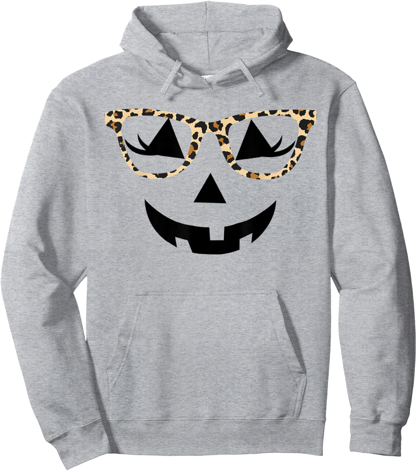 Jack o Lantern Women Face Leopard Glasses Halloween Pumpkin Hoodie - Hoodie | Ash