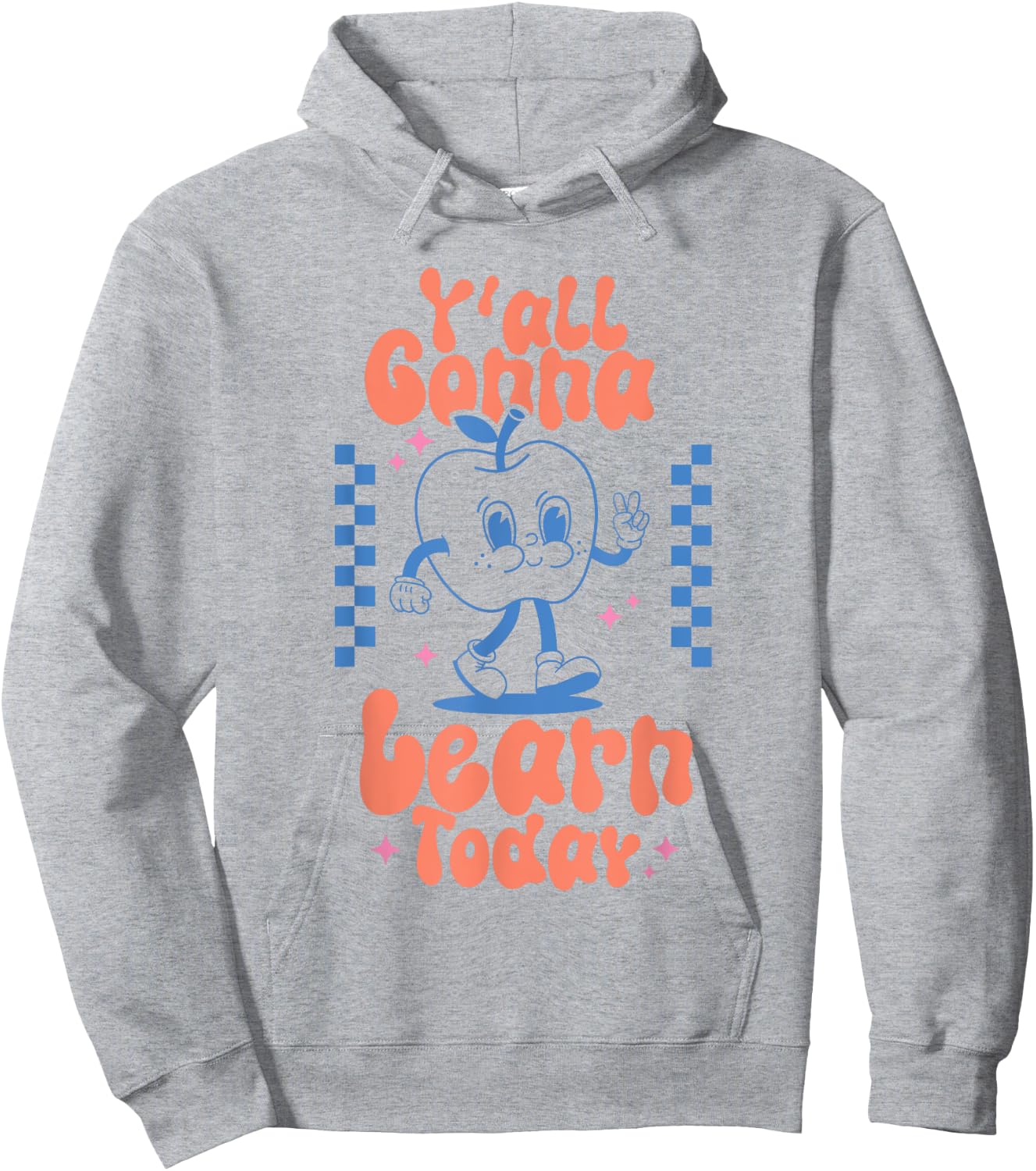 Y'all Gonna Learn Today Checkered Retro Apple Teacher Women Hoodie - Hoodie | Ash