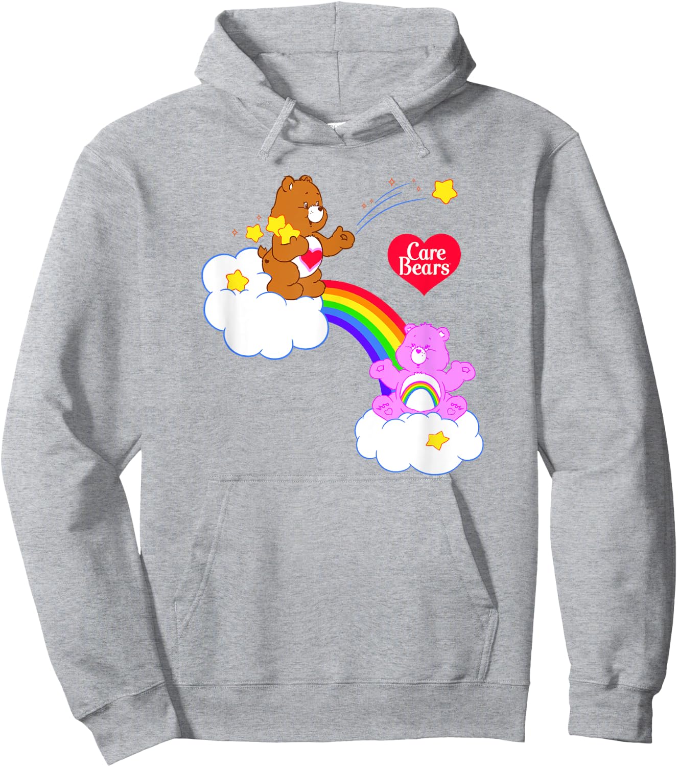 Care Bears Tenderheart Bear & Cheer Bear Rainbow Cloudy Duo Hoodie - Hoodie | Ash