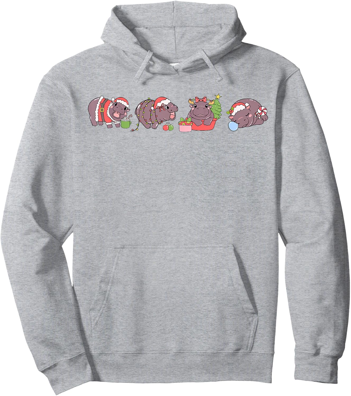 Moo Deng Christmas Pygmy Hippo Hippopotamus Coquette Holiday Hoodie - Hoodie | Ash