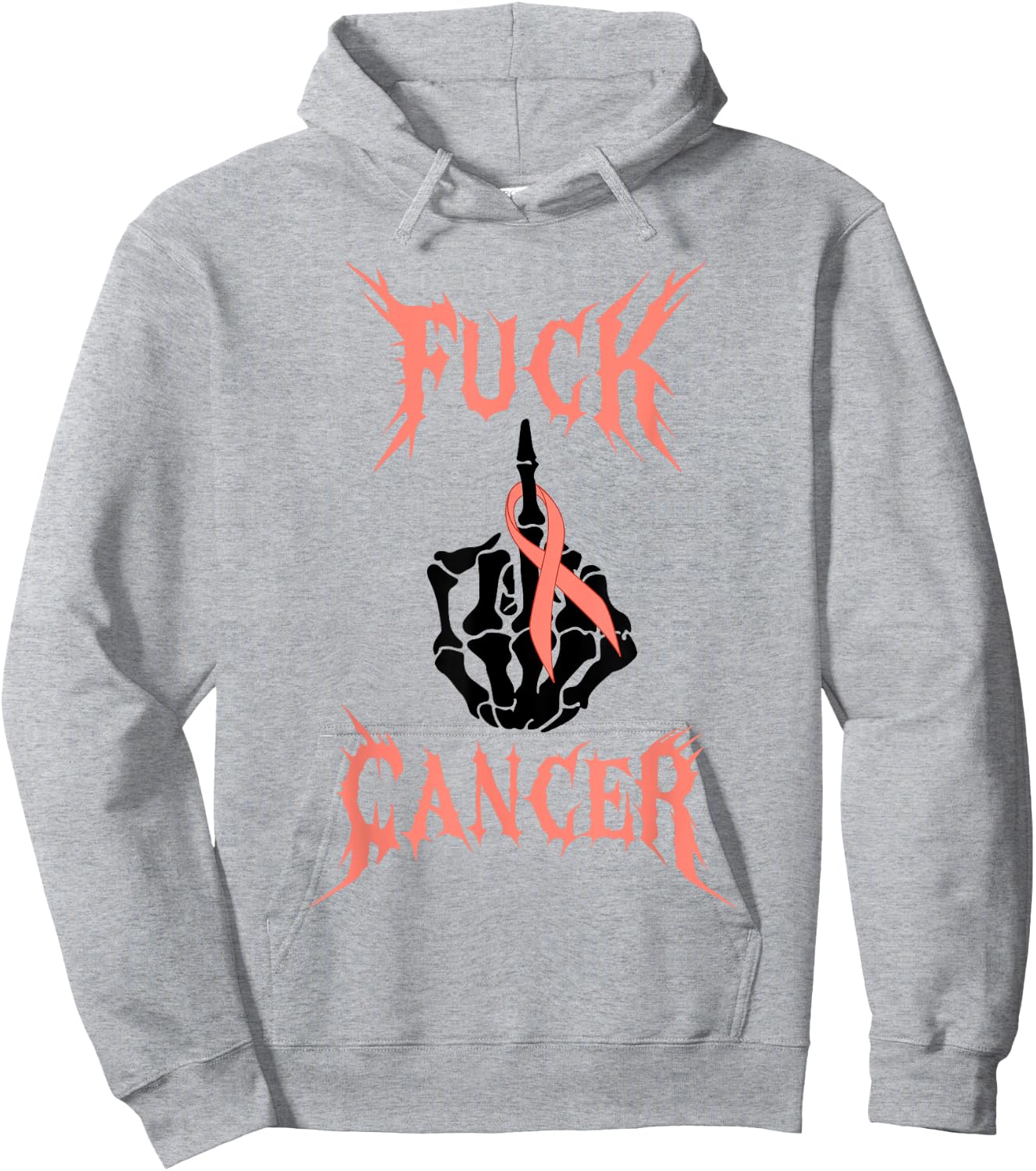 Fuck Cancer Rock Tattoos Warrior Peach Ribbon Uterine Cancer Hoodie - Hoodie | Ash
