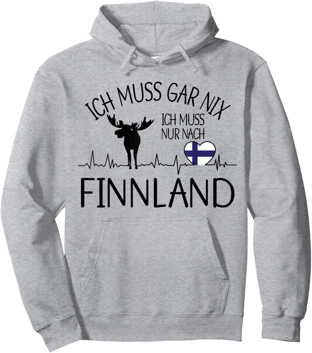 with German Text "Ich muss gar nix - ich muss nur nach Finland, gray, s Hoodie - Hoodie | Ash