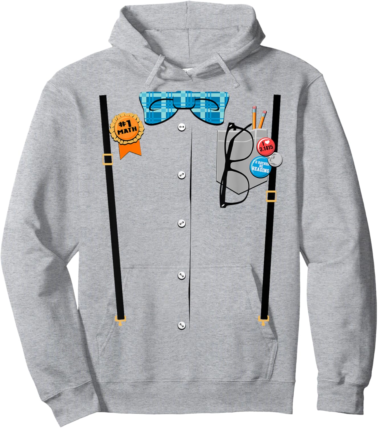 Halloween Nerd Suspenders Plaid Bow Tie Costume Hoodie - Hoodie | Ash