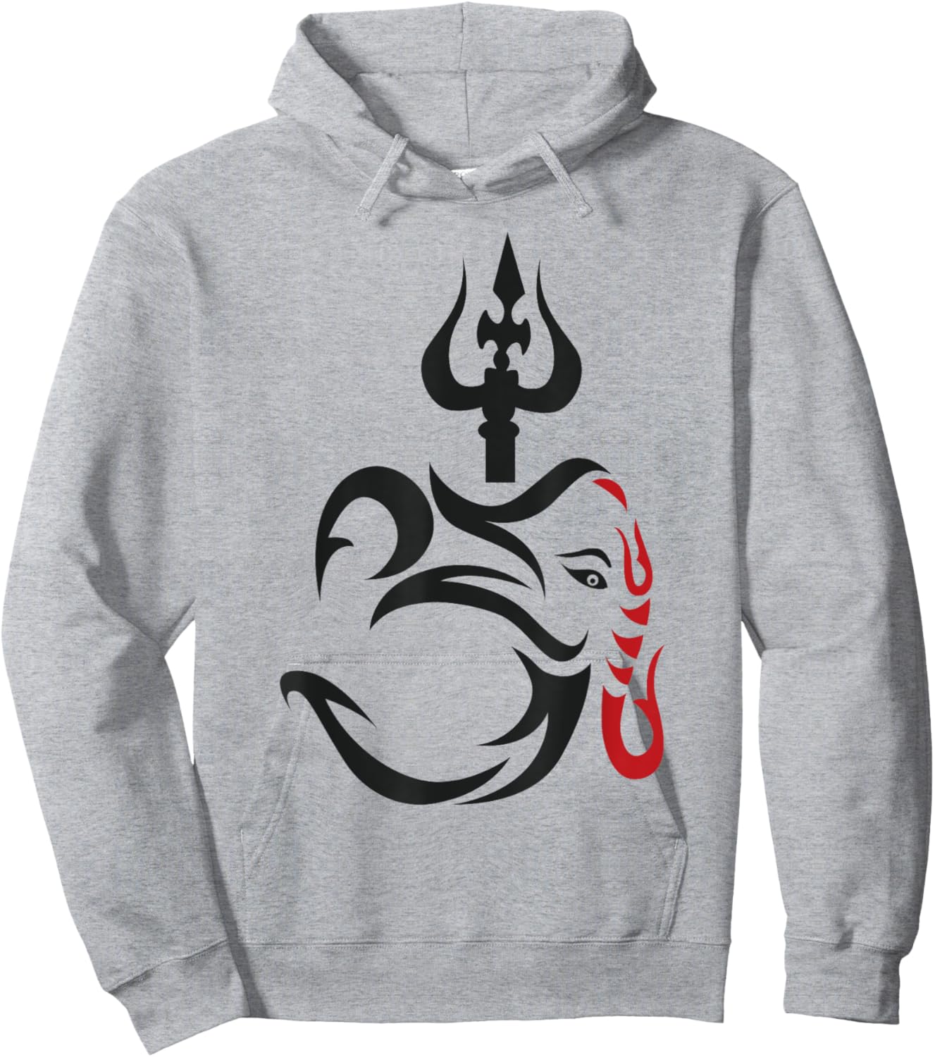 OM-Ganesha And Lord Shiva Divine Trident Trishul Hoodie - Hoodie | Ash