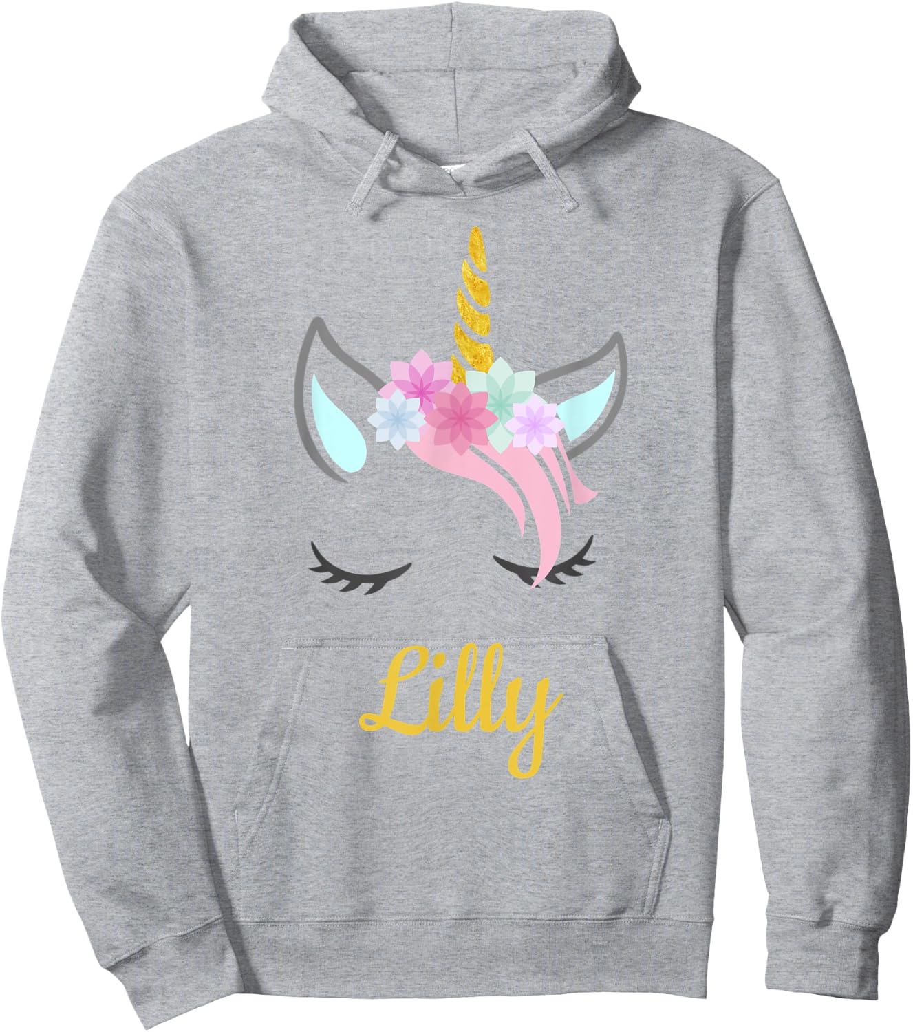 Lilly White Unicorn Name Hoodie - Hoodie | Ash