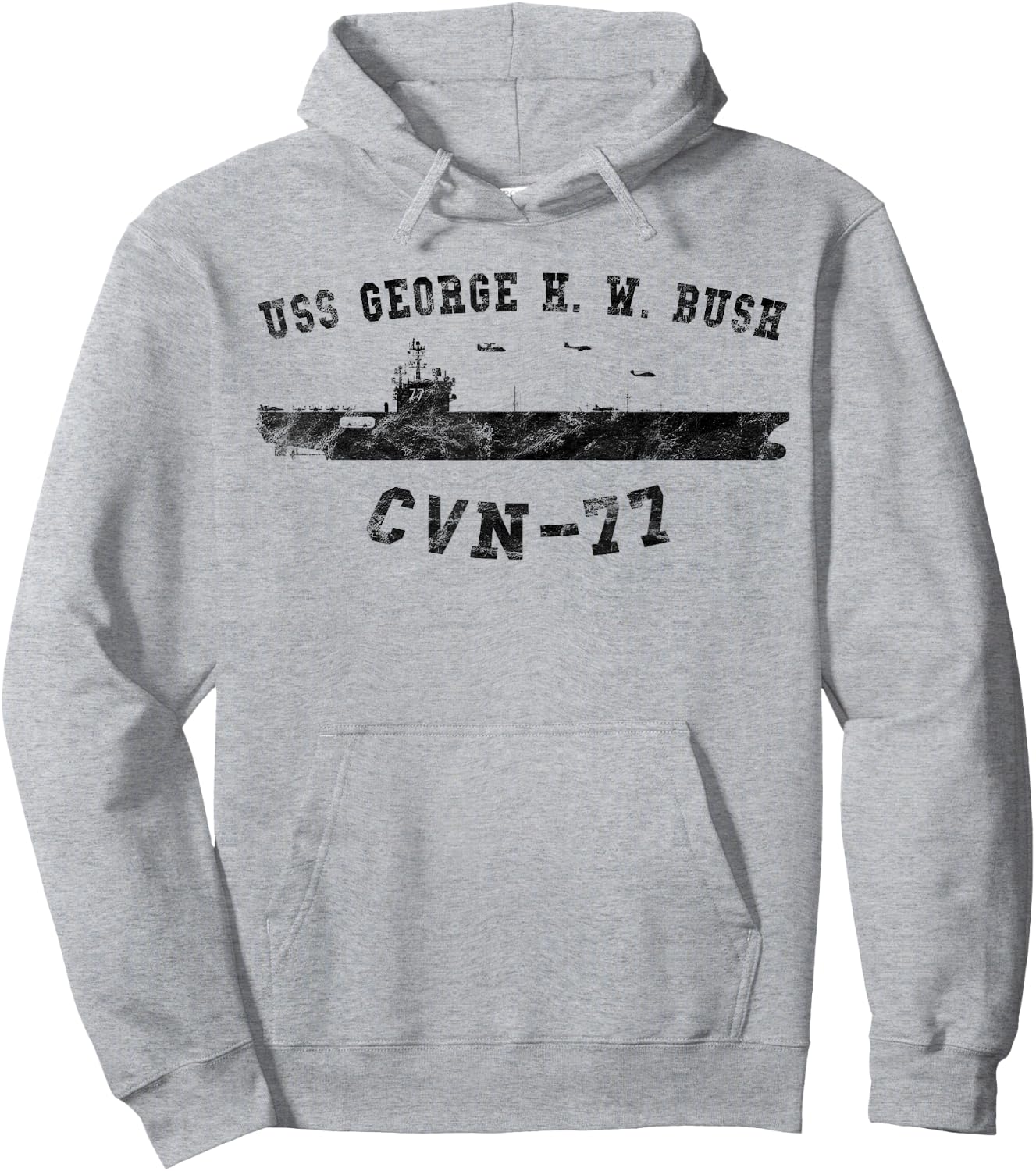 USS George H. W. Bush CVN-77 Silhouette Vintage Hoodie - Hoodie | Ash