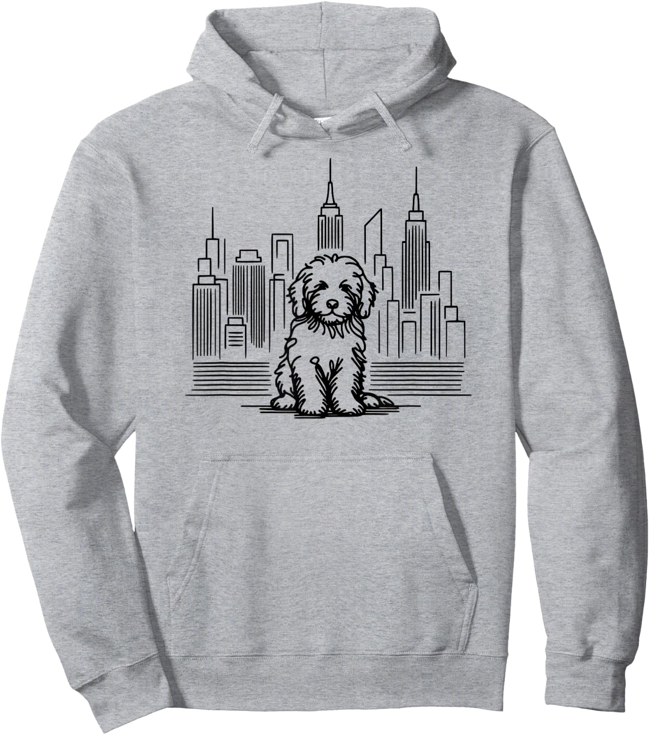 Goldendoodle dog in New York City line art, NYC skyline Hoodie - Hoodie | Ash