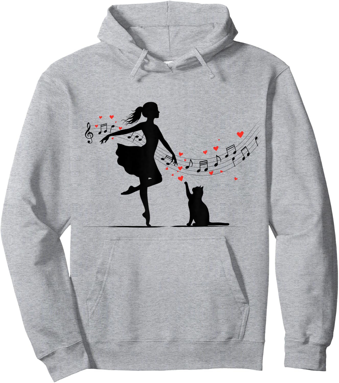 Cute Girl And Cat Dance With Musical Notes And Hearts Hoodie - Hoodie | Ash