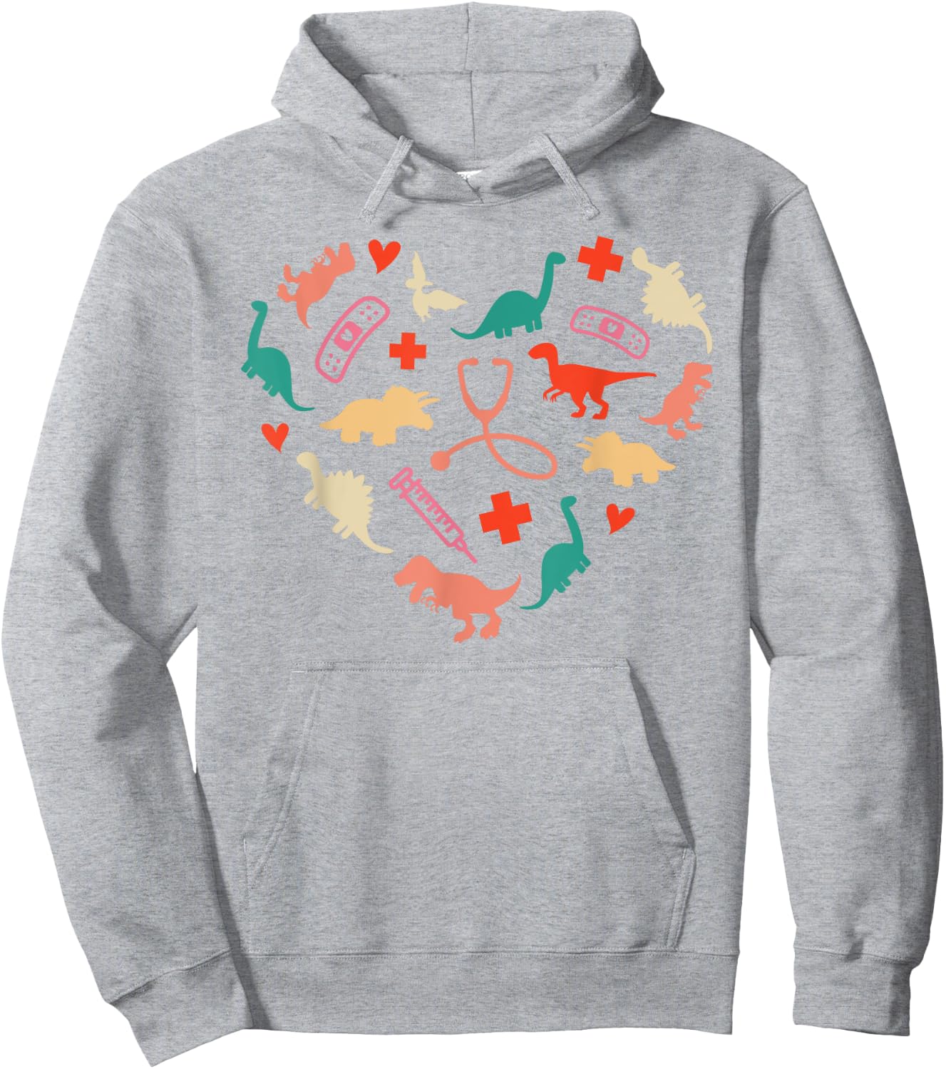Pediatric Nurse Heart Colorful Cute Dinosaur Physical Peds Hoodie - Hoodie | Ash
