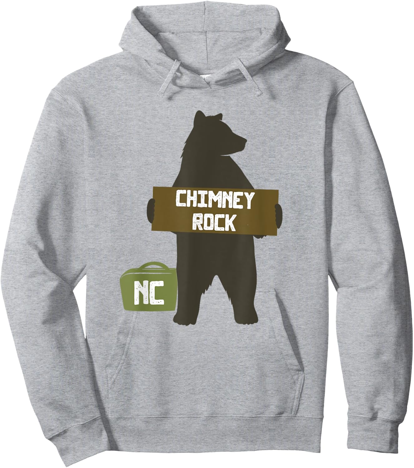 Chimney Rock North Carolina NC Cute Hitchhiking Bear Hoodie - Hoodie | Ash