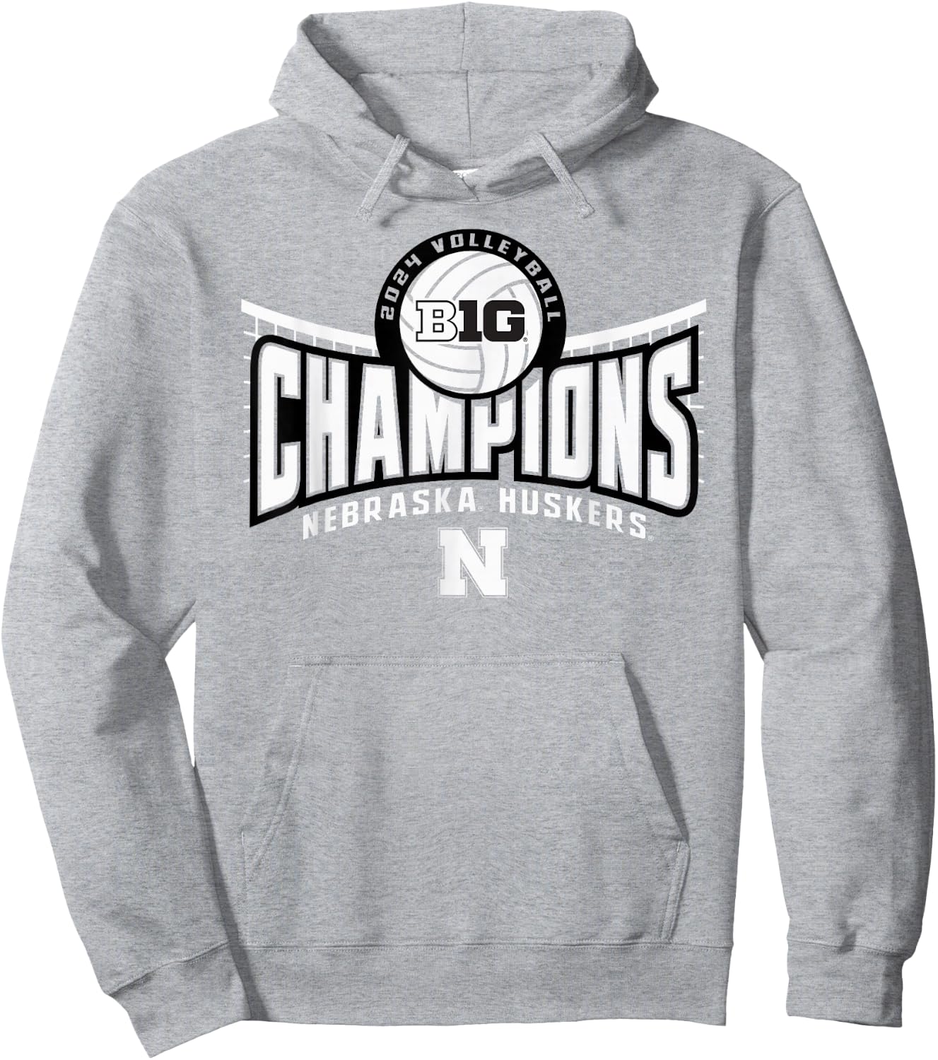 Nebraska Cornhuskers Big Ten Champs 2024 Women's Volleyball Hoodie - Hoodie | Ash