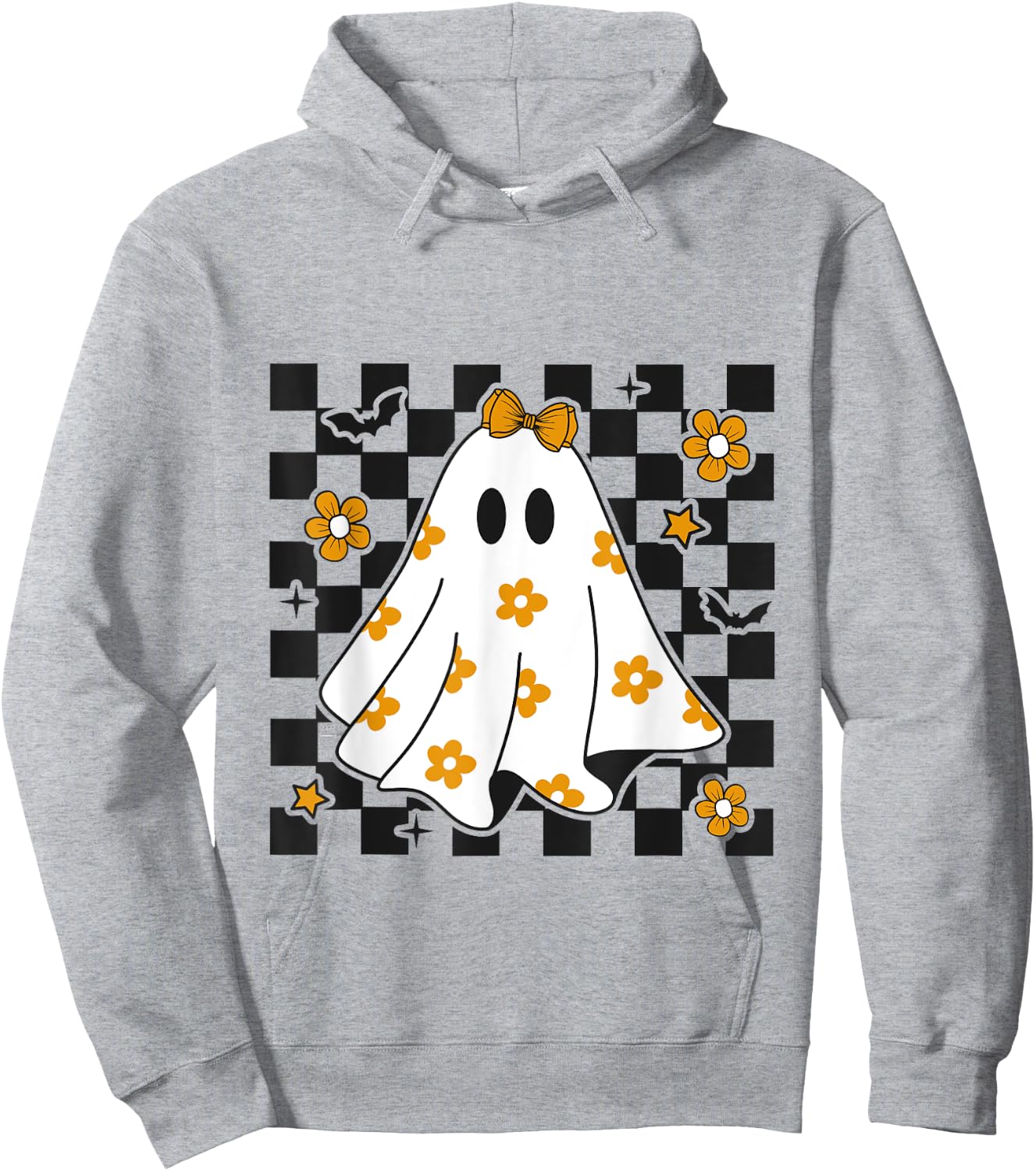 Checkered Ghost Daisy Flower Ghost Halloween Costume Hoodie - Hoodie | Ash