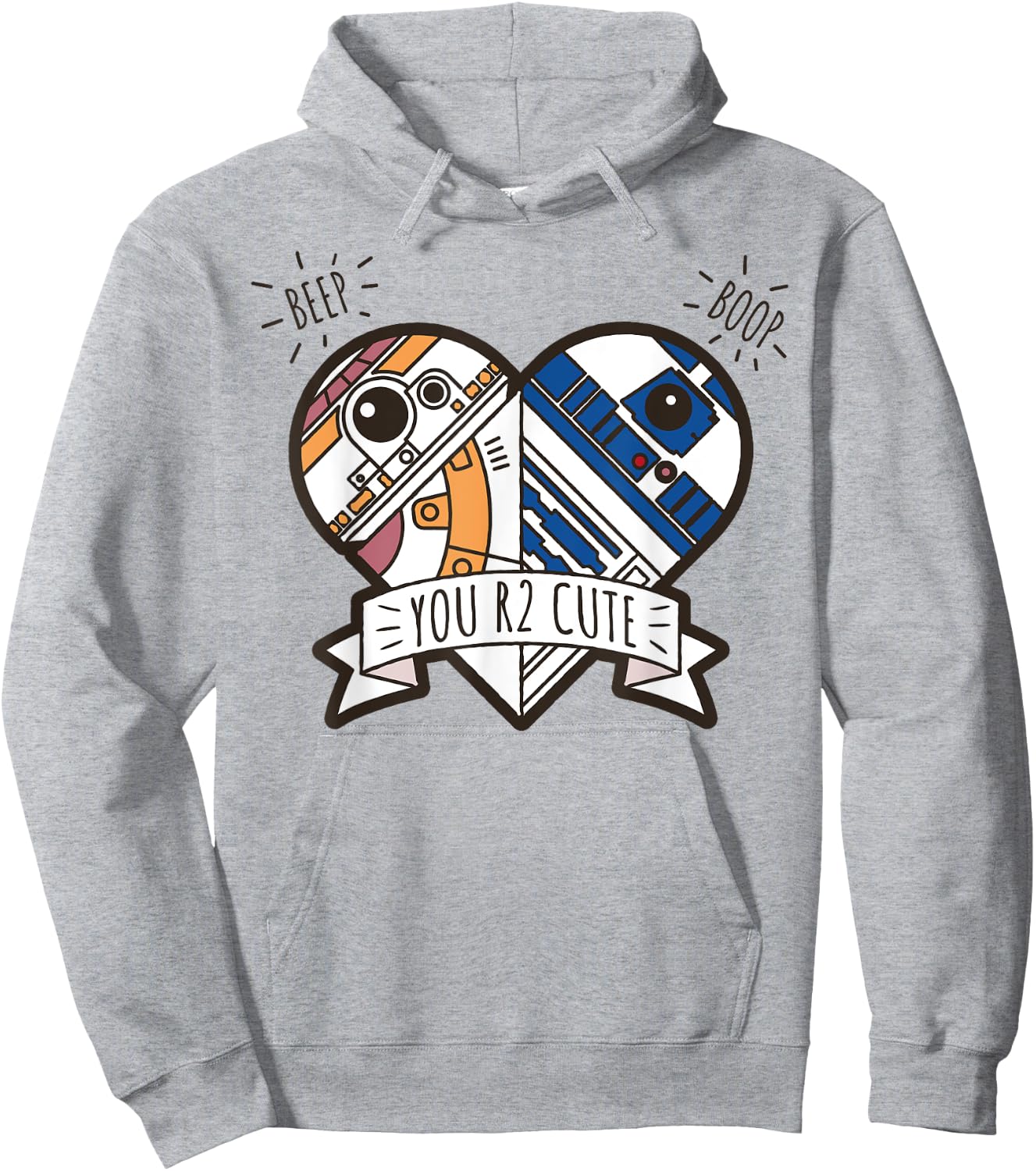 Star Wars R2-D2 BB-8 Droid Heart Valentine's Day Hoodie - Hoodie | Ash