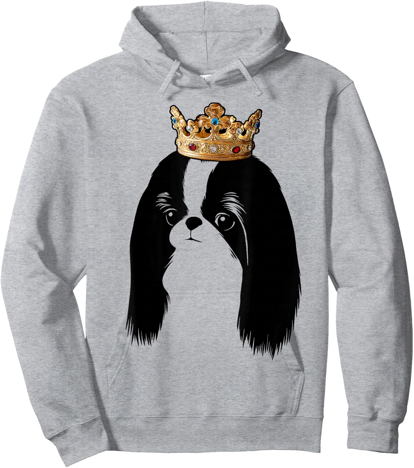 Japanese Chin Dog Wearing Crown Women Kids Hoodie - Hoodie | Ash