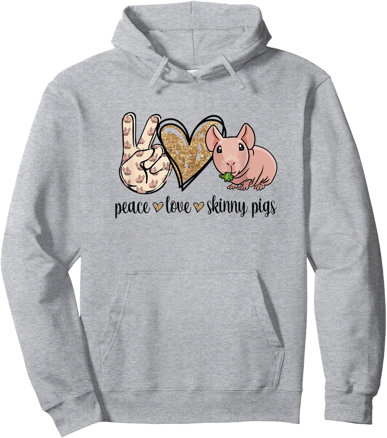 Girls Cute Funny Peace Love Hairless Guinea Pig Lover Hoodie - Hoodie | Ash