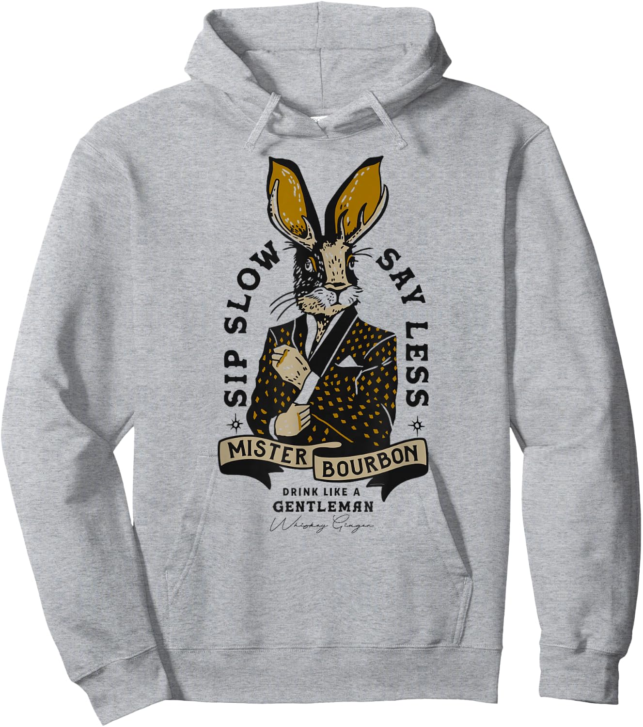 Mister Bourbon Whiskey Jackalope: Funny Smoking Jacket Bunny Hoodie - Hoodie | Ash